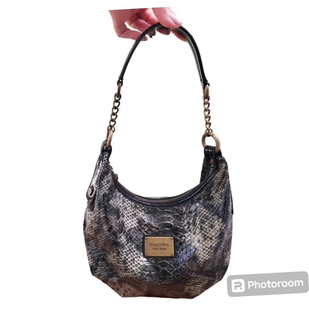 Vera Wang Simply Vera Snake Embossed Bag with Patent Leather Trim EUC